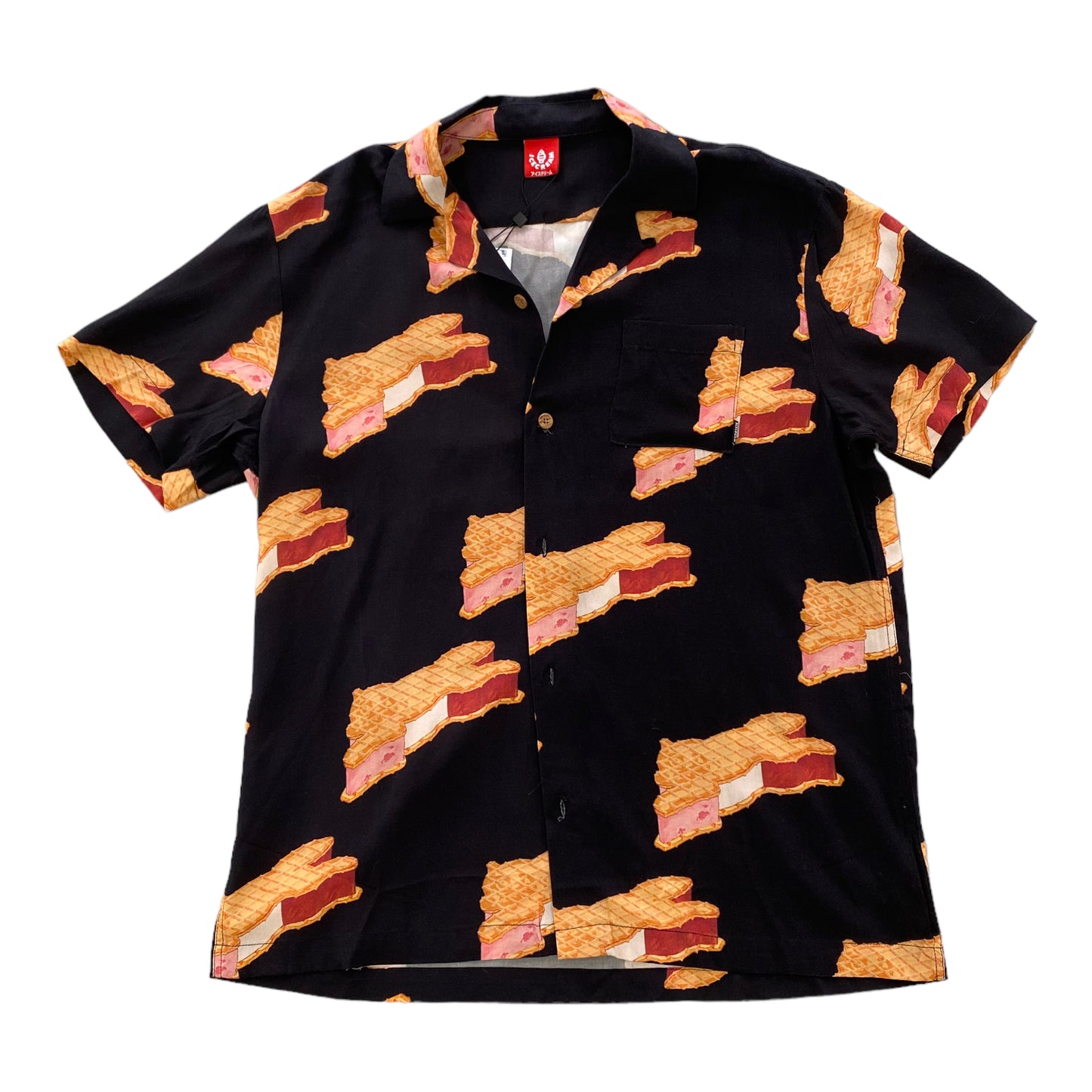 Ice Cream Base Print Short Sleeve Button-Up Shirt
