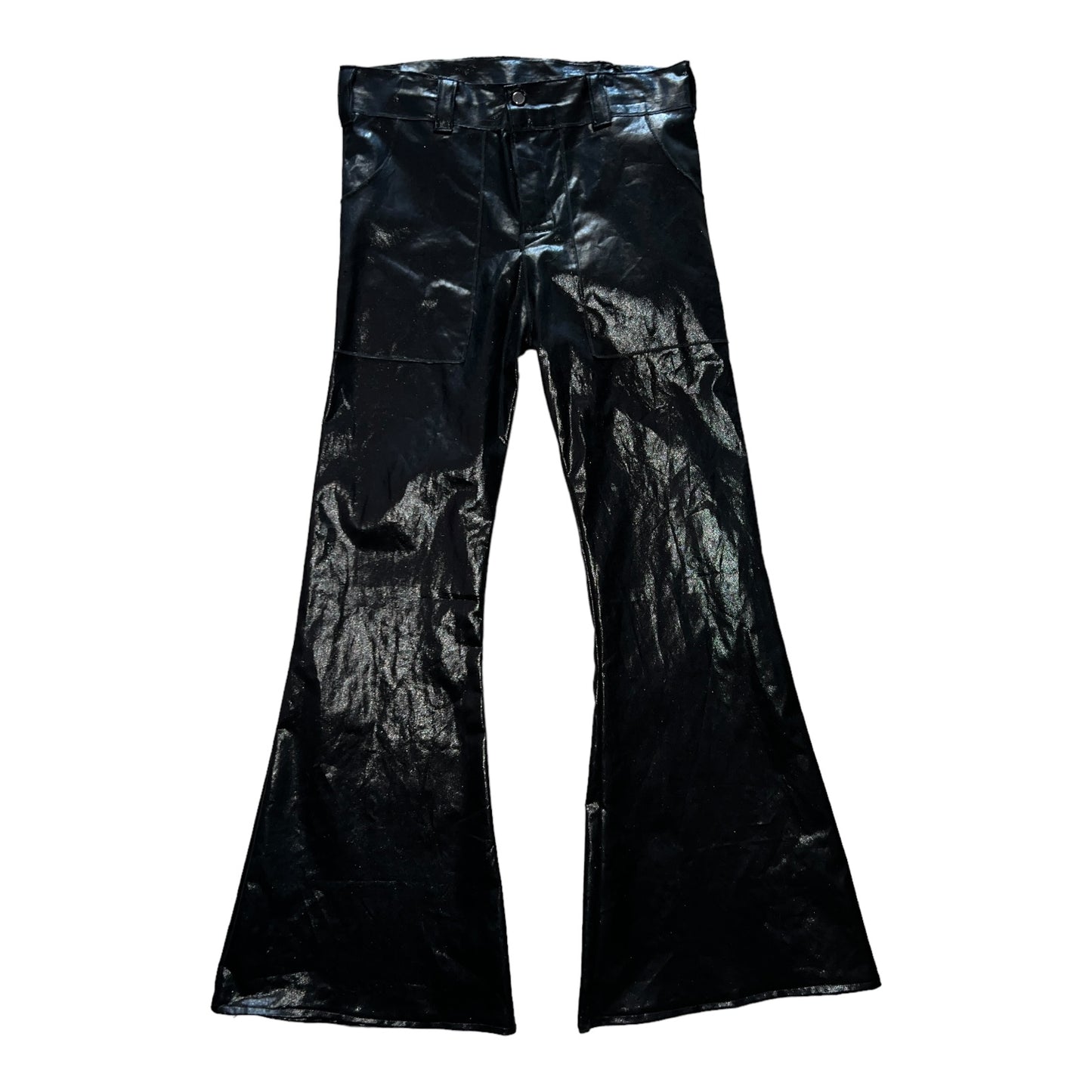 Black python flared denim