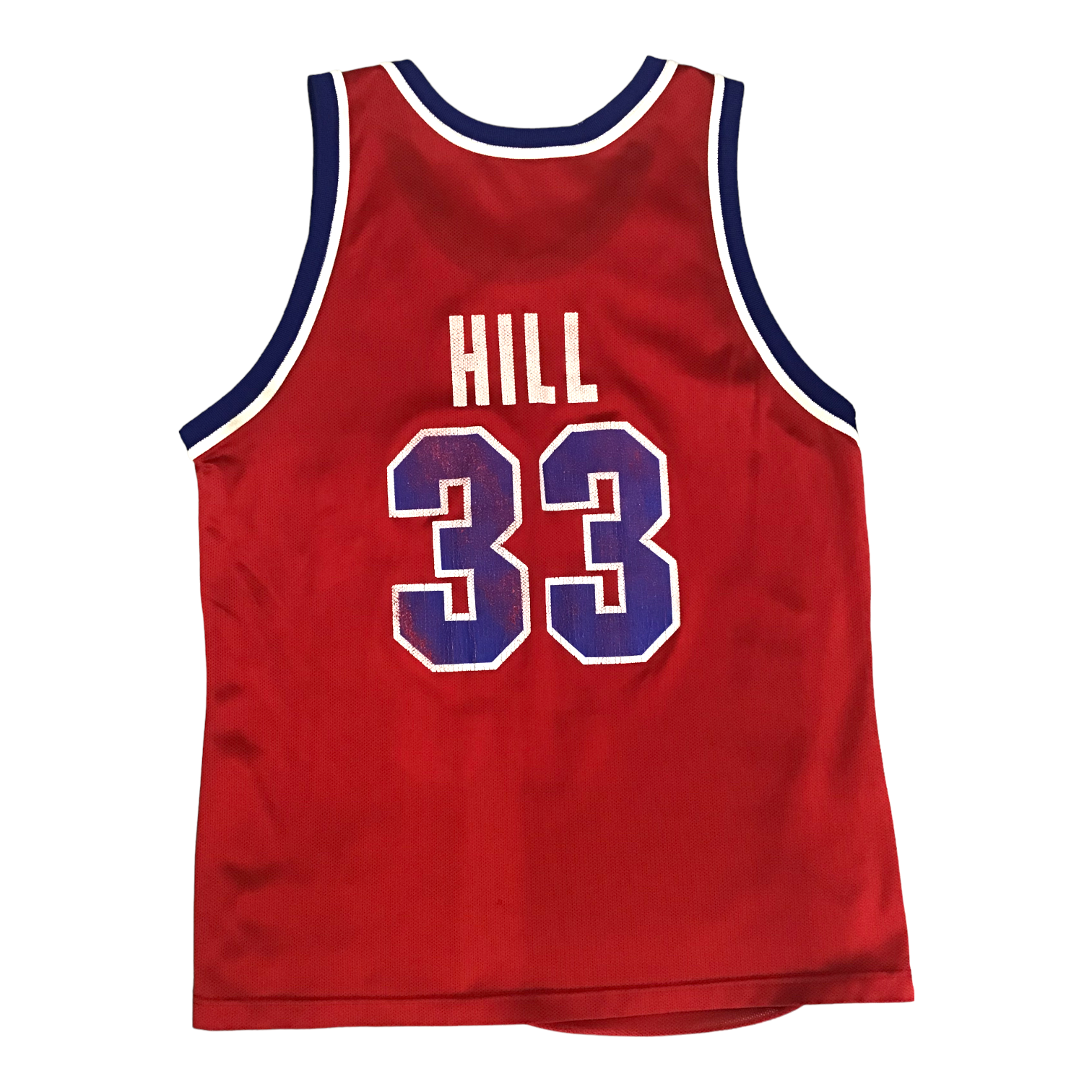 1996-00 DETROIT PISTONS HILL #33 CHAMPION JERSEY (HOME) L - Classic  American Sports